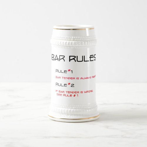 Bar rule Bar tender is always right beer stein mug