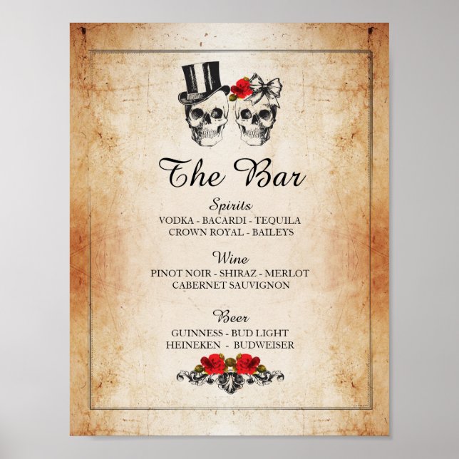 Bar Rustic Skull Halloween Sign Wedding Reception (Front)