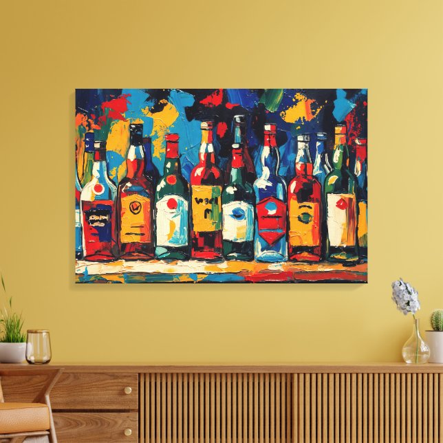"Bar Shelf Bottle Collection" (Style 1) Canvas Print (Insitu(LivingRoom))