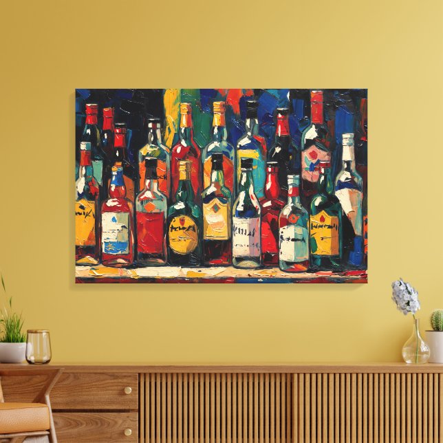 "Bar Shelf Bottle Collection" (Style 3) Canvas Print (Insitu(LivingRoom))