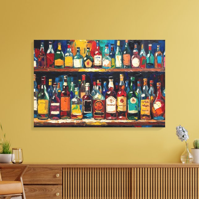 "Bar Shelf Bottle Collection" (Style 5) Canvas Print (Insitu(LivingRoom))