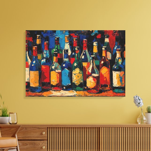 "Bar Shelf Bottle Collection" (Style 6) Canvas Print (Insitu(LivingRoom))