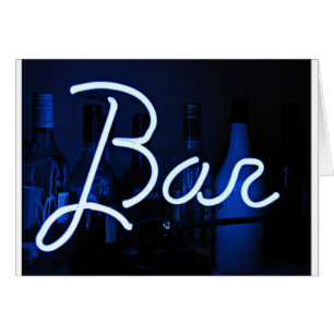 bar sign , blue neon light cards