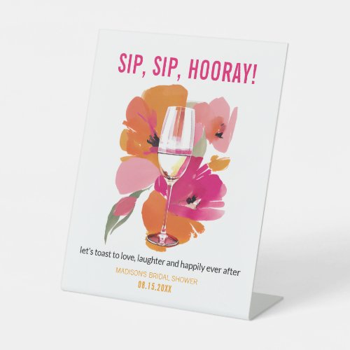 Bar Sign Floral Wine Glass Sip Sip Hooray