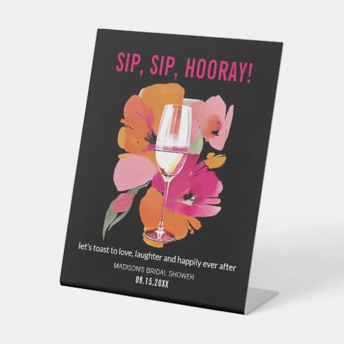 Bar Sign Floral Wine Glass Sip Sip Hooray