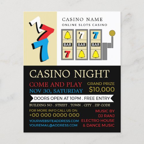 Bar Slot Machine Casino Night Gaming Industry Flyer