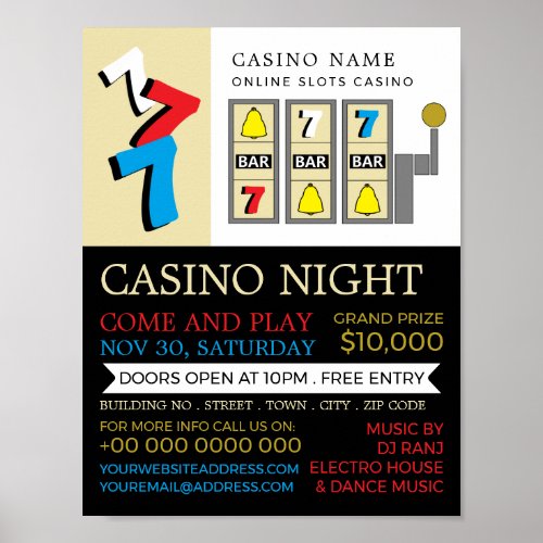 Bar Slot Machine Casino Night Gaming Industry Poster