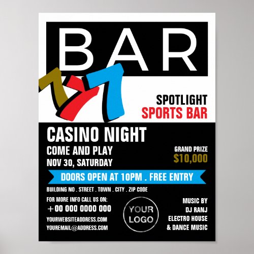 Bar Slot Machine Casino Night Gaming Industry Poster