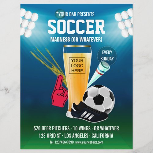 Bar Soccer Event Menu add logo and photo Flyer