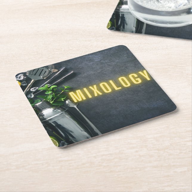 Bar Tools Mixology  Square Paper Coaster (Angled)
