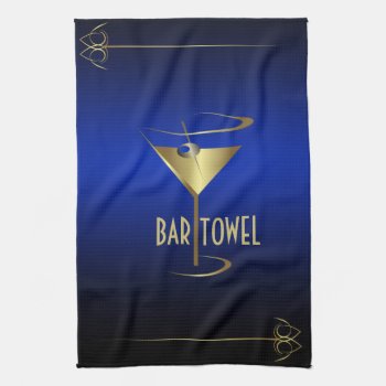Bar Towel Blue And Gold Cocktail Glass by BartenderSchool at Zazzle