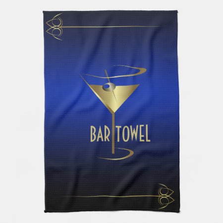 Bar Towel Blue And Gold Cocktail Glass