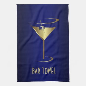 Bar Towel Blue And Gold Martini Glass by BartenderSchool at Zazzle