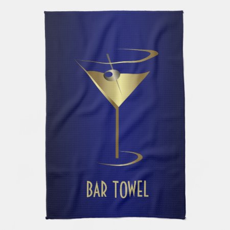 Bar Towel Blue And Gold Martini Glass