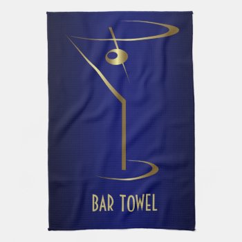 Bar Towel Blue And Gold Martini Glass by BartenderSchool at Zazzle