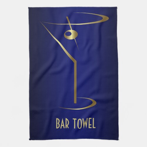 Bar Towel Blue and Gold Martini Glass