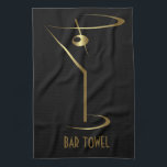 Bar Towel Gold Martini Glass<br><div class="desc">Gold Bartenders Bar Towel. Gold Martini Glass with olive. Bar Towel or Kitchen Towel Home Decor. Abstract Gold martini glass hues and metallic design on black background. Customize your bar or kitchen towel background color online to create the perfect martini glass for home decor or bar. No actual Metallic metal...</div>
