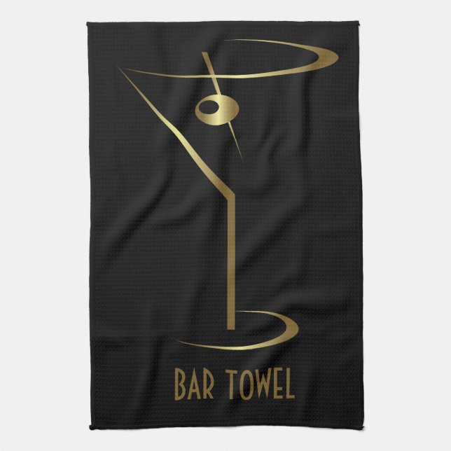 Bar Towel Gold Martini Glass (Vertical)
