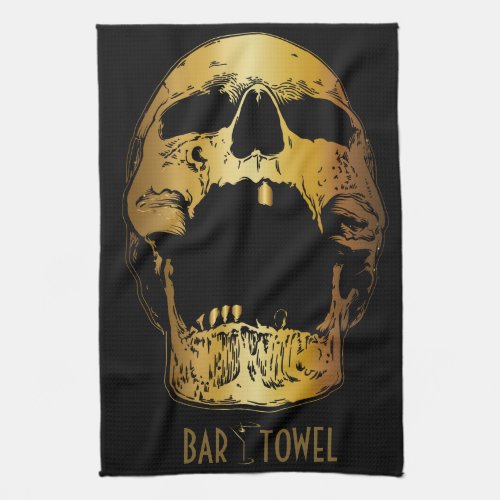 Bar Towel Martini Glass Gold Skull