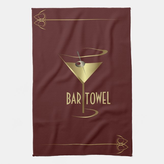 Bar Towel Red and Gold Martini Glass (Vertical)