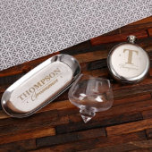 Bar Tray and Flask Set with Rocking Whiskey Glass (Front)