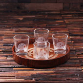 Bar Tray Set w/ Circle Monogram Whiskey Glasses (Top)