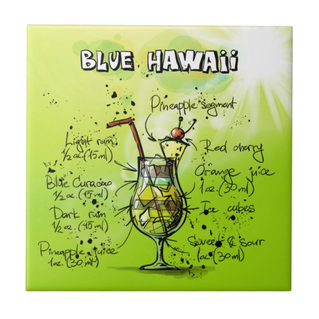 Bar Tropical Cocktail Recipe Ceramic Tile (Front)