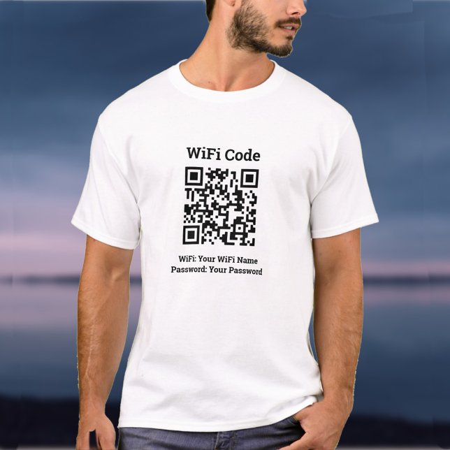 Bar Wifi Details Plus QR Code Plus Address on a T-Shirt (Creator Uploaded)