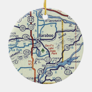 Baraboo WI Vintage Map Ceramic Ornament