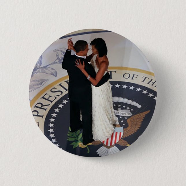 Barack and Michelle Obama dancing Inaugural Ball Pinback Button (Front)