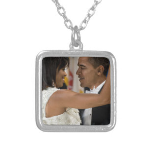Barack and Michelle Obama Silver Plated Necklace