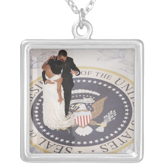 Barack and Michelle Obama Silver Plated Necklace (Front)