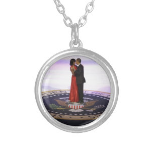 Barack and Michelle Obama Silver Plated Necklace
