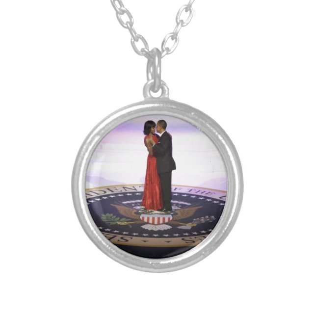 Barack and Michelle Obama Silver Plated Necklace (Front)