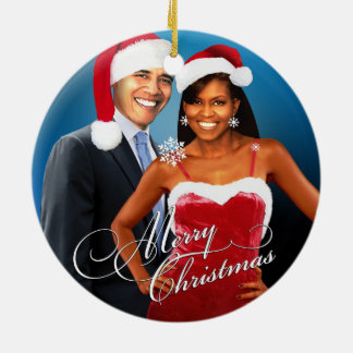 Barack and Michelle Santa Christmas Ceramic Ornament