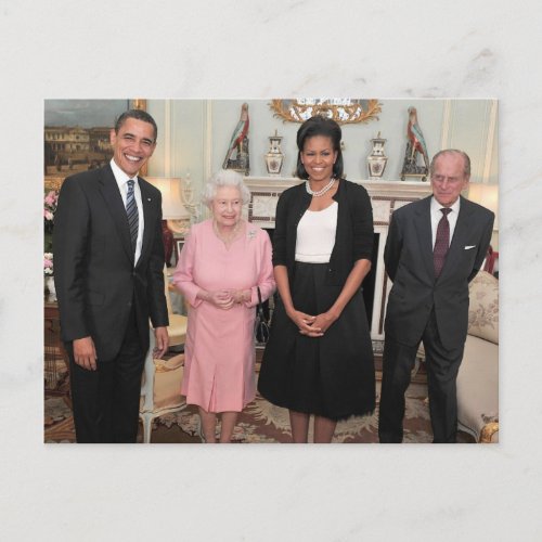 Barack and Michelle with Queen Elizabeth Postcard