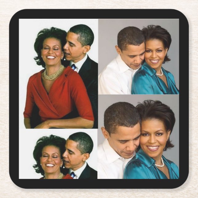 BARACK & MICHELLE OBAMA SQUARE PAPER COASTER (Front)