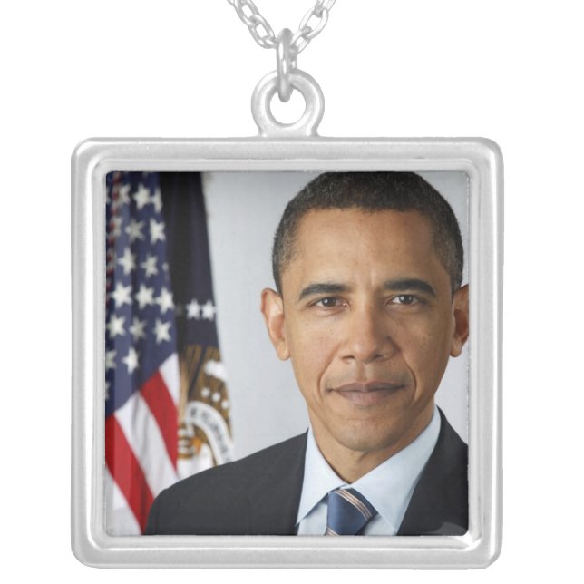 Barack Obama 44th President of the United States Silver Plated Necklace (Front)