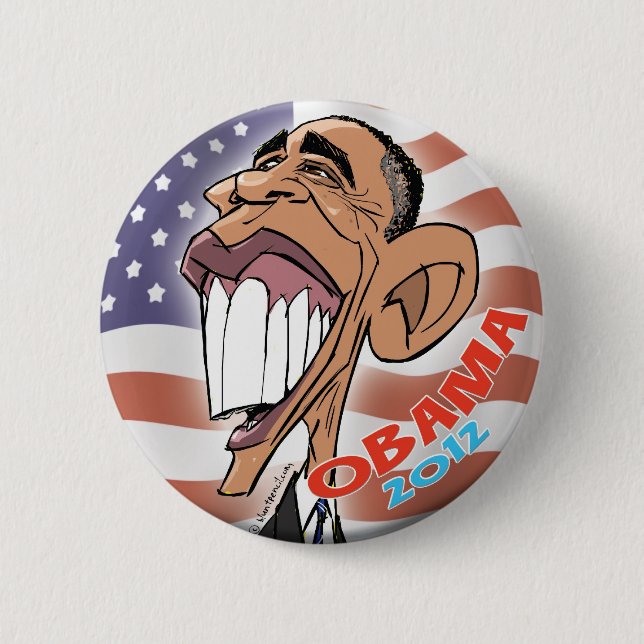 Barack Obama Cartoon Caricature Button (Front)