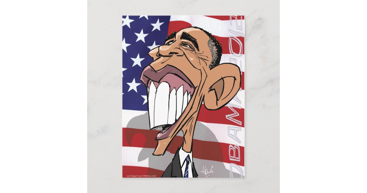 Barack Obama Cartoon Caricature Postcard | Zazzle