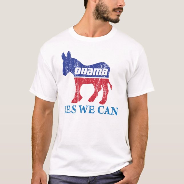 Barack Obama Democrat Donkey Yes We Can T Shirt (Front)