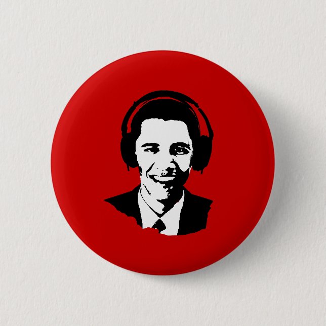 Barack Obama headphones Pinback Button (Front)