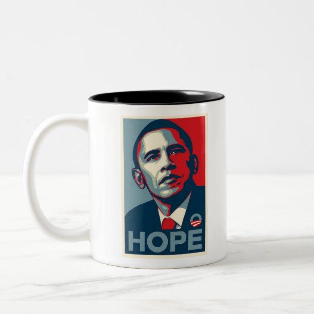 Barack Obama Hope Poster Two-Tone Coffee Mug (Left)
