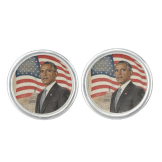 Barack Obama in front of American Flag and Capitol Cufflinks