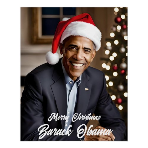  Barack Obama in Santa Hat Christmas Poster