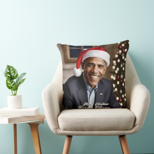  Barack Obama in Santa Hat Christmas Throw Pillow