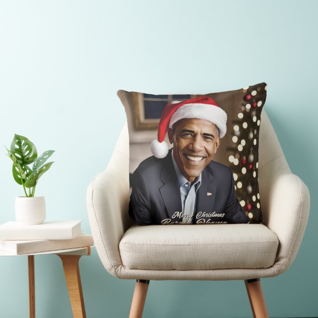  Barack Obama in Santa Hat Christmas Throw Pillow (Chair)