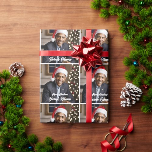 Barack Obama in Santa Hat Christmas Wrapping Paper