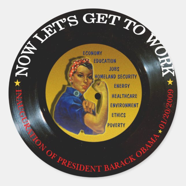 BARACK OBAMA INAUGURATION VINYL CLASSIC ROUND STICKER (Front)