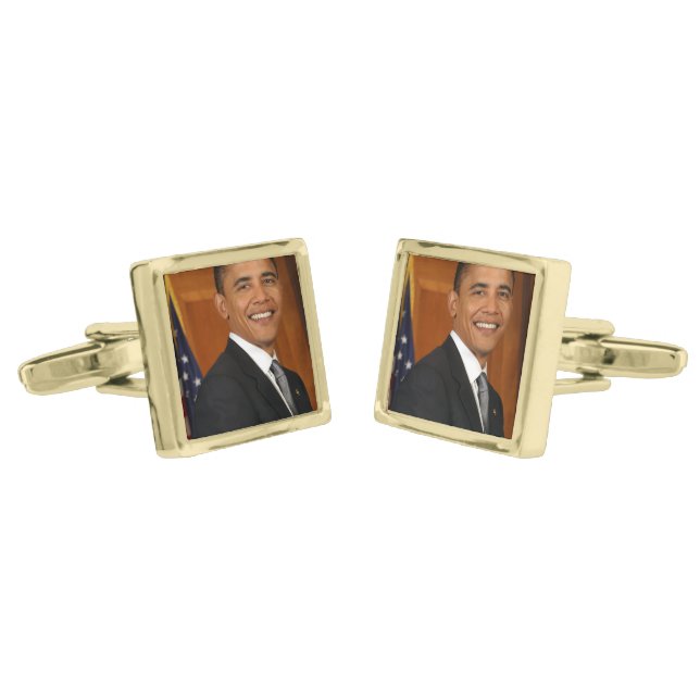 Barack Obama Official Portrait Gold Cufflinks (Angled)